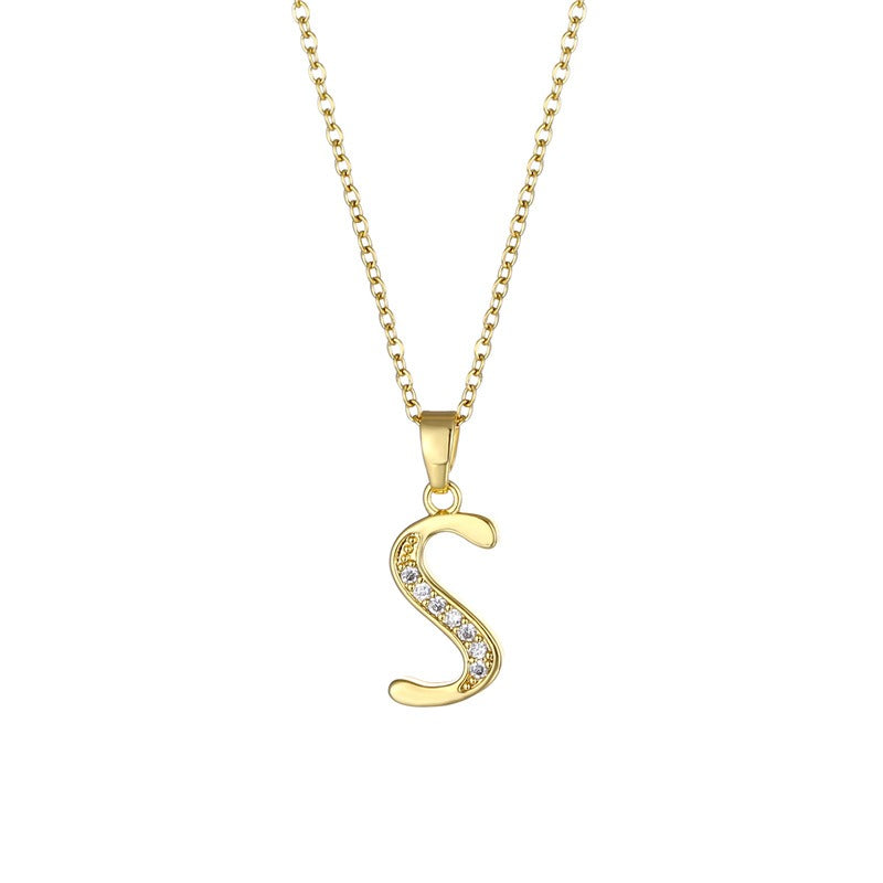 Jewelry English Letter Copper Zircon Pendant Women's Stainless Steel Cross Chain 18K Gold Diamond Set Necklace
