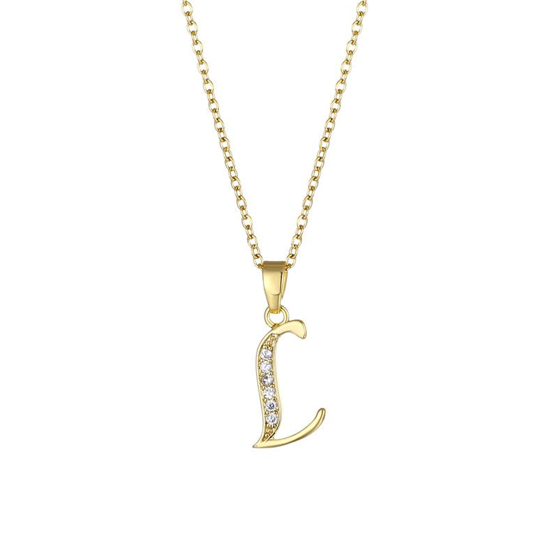 Jewelry English Letter Copper Zircon Pendant Women's Stainless Steel Cross Chain 18K Gold Diamond Set Necklace