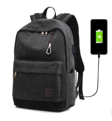Backpack canvas travel bag external usb charging interface with headphone hole junior high school student bag