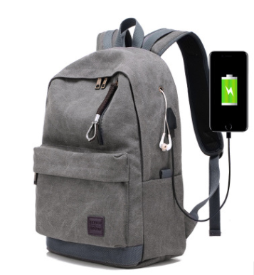 Backpack canvas travel bag external usb charging interface with headphone hole junior high school student bag