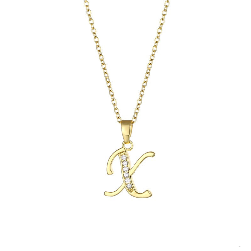 Jewelry English Letter Copper Zircon Pendant Women's Stainless Steel Cross Chain 18K Gold Diamond Set Necklace
