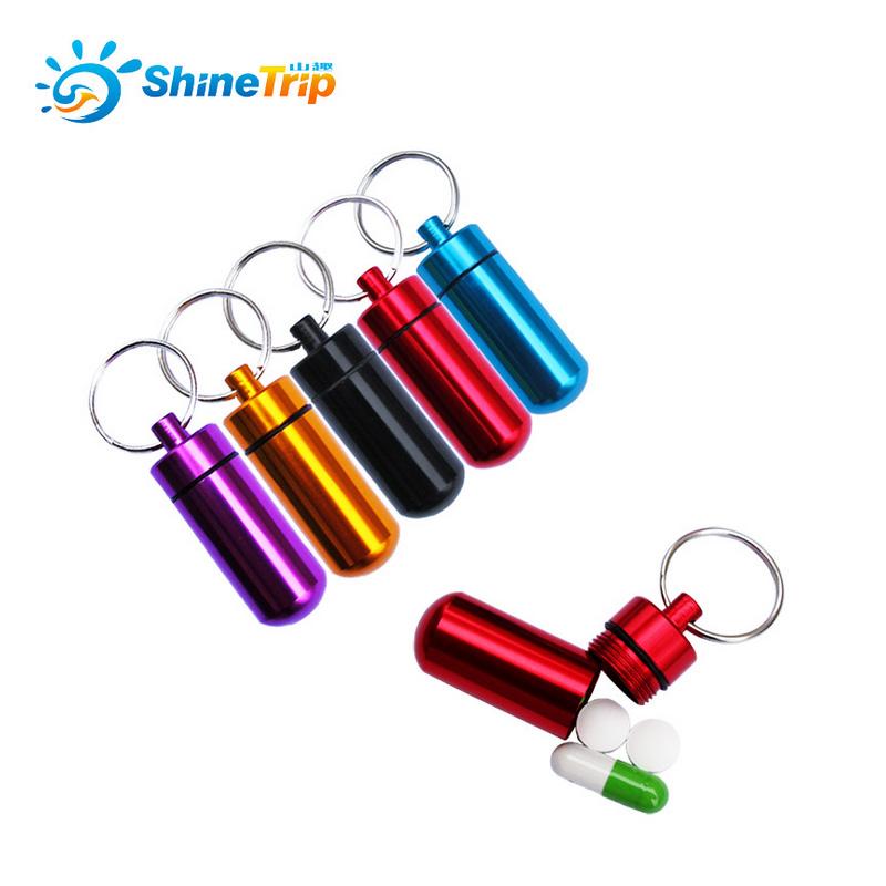 Shine trip 9 PCS small metal container aluminum alloy pill box holder keychain medicine packing bottle