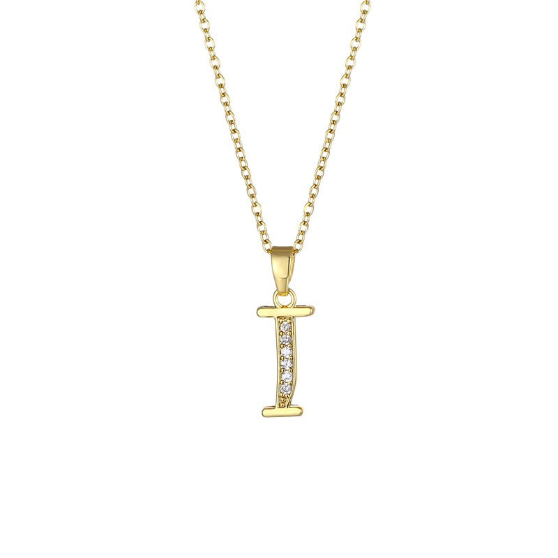 Jewelry English Letter Copper Zircon Pendant Women's Stainless Steel Cross Chain 18K Gold Diamond Set Necklace