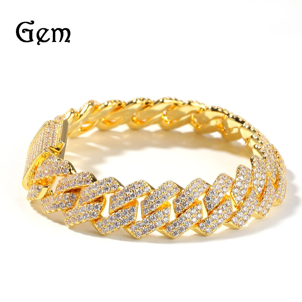 Hot selling hip-hop micro inlaid zircon bracelet for men, high-quality personalized rectangular Cuban bracelet Bracelet