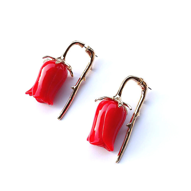 Sweet Curved Rose Long Versatile Earrings