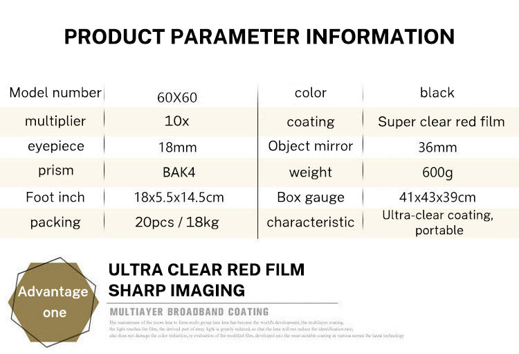 60x60 Telescope High magnification low light night vision red film outdoor Golden Eagle Telescope with label