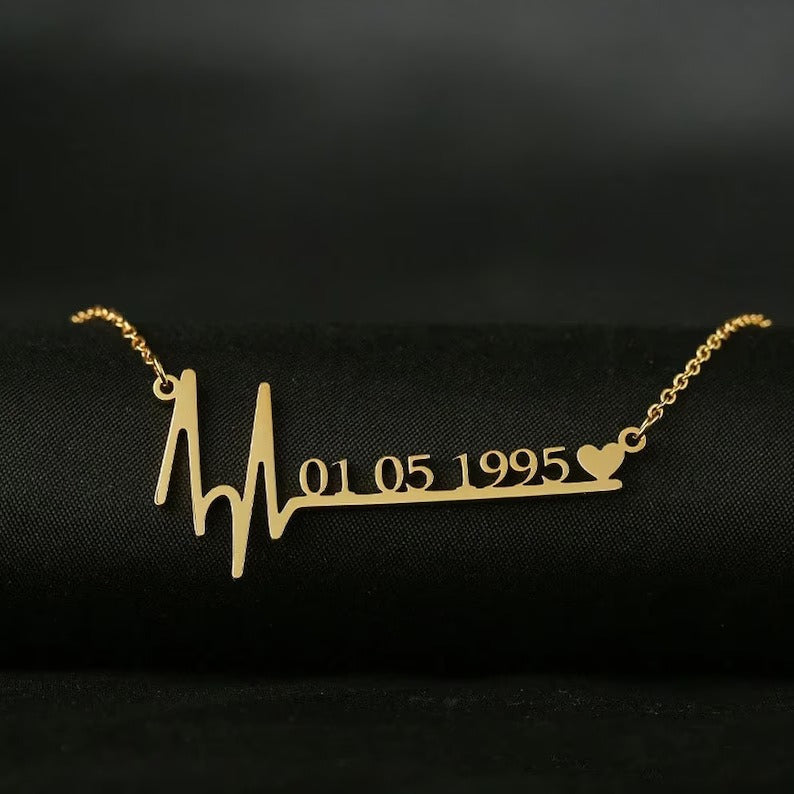 45cm  Custom Name Heartbeat Date Necklace Stainless Steel Jewelry Birthday Gift for Wife Lucky Numbers Pendant Necklace Women Chokers