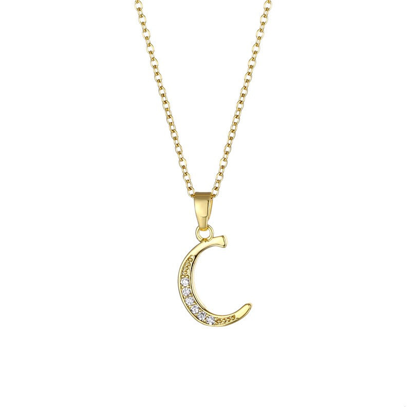 Jewelry English Letter Copper Zircon Pendant Women's Stainless Steel Cross Chain 18K Gold Diamond Set Necklace