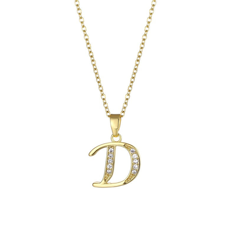 Jewelry English Letter Copper Zircon Pendant Women's Stainless Steel Cross Chain 18K Gold Diamond Set Necklace