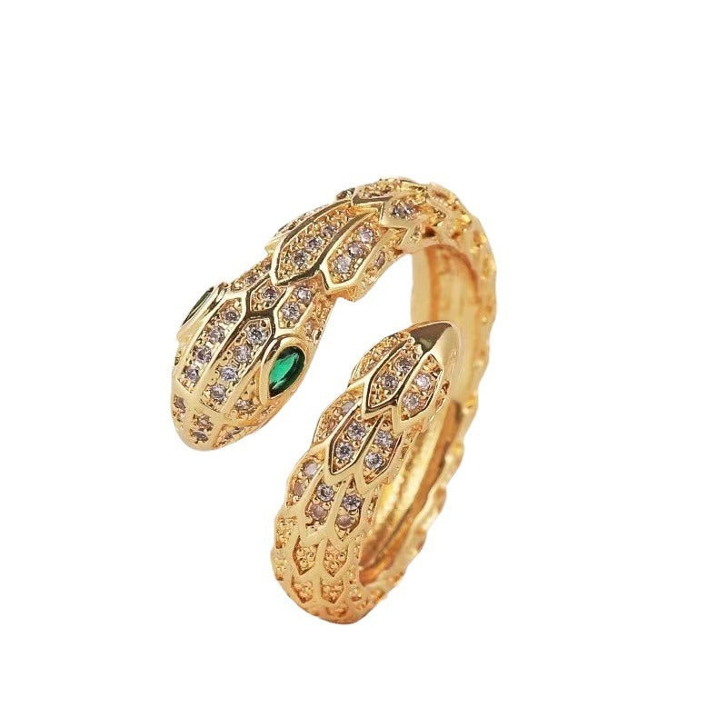 Creative and personalized geometric snake shaped ring for women with pure copper micro inlaid zircon open ring accessories