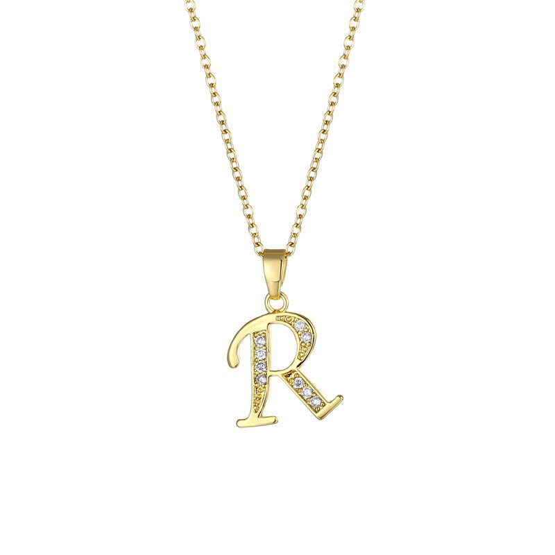 Jewelry English Letter Copper Zircon Pendant Women's Stainless Steel Cross Chain 18K Gold Diamond Set Necklace