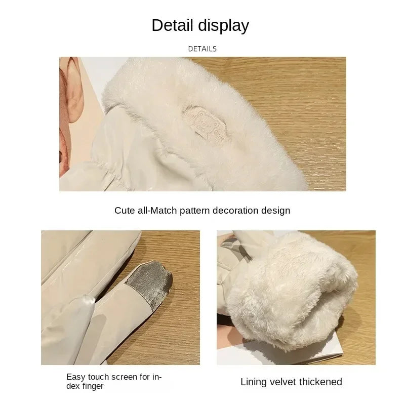 Cute Padded Gloves Little Bear Gloves Women Winter Fleece Thickened Warm Cycling Mountaineering Skiing Plush Cotton Gloves