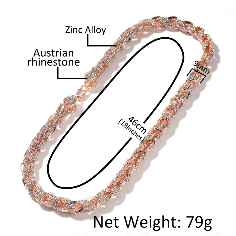 9mm Rope Chain Necklace Silver/rose Gold /gold Color Iced Out Rhinestones Hiphop Necklaces Jewelry Men Women Drop Shipping