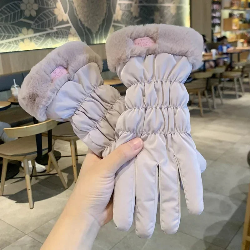 Cute Padded Gloves Little Bear Gloves Women Winter Fleece Thickened Warm Cycling Mountaineering Skiing Plush Cotton Gloves