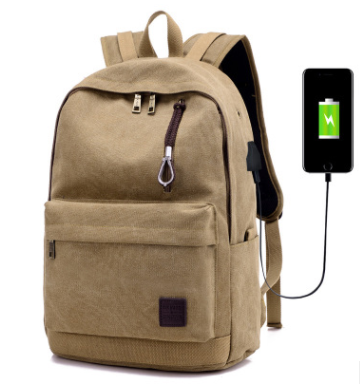 Backpack canvas travel bag external usb charging interface with headphone hole junior high school student bag