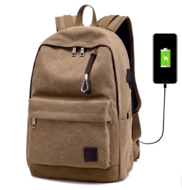 Backpack canvas travel bag external usb charging interface with headphone hole junior high school student bag