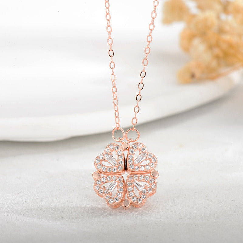 New Sterling Silver S925 Love Clover Necklace for Women, Two Wear Necklace, Fashionable Design