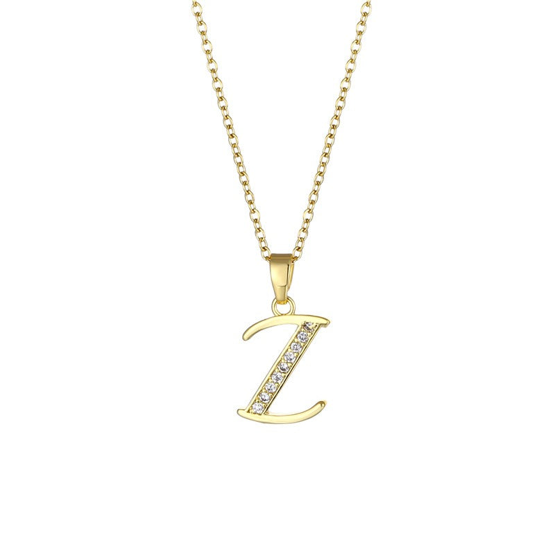 Jewelry English Letter Copper Zircon Pendant Women's Stainless Steel Cross Chain 18K Gold Diamond Set Necklace