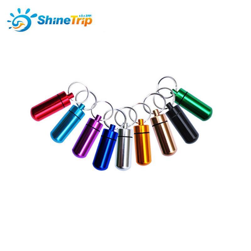 Shine trip 9 PCS small metal container aluminum alloy pill box holder keychain medicine packing bottle