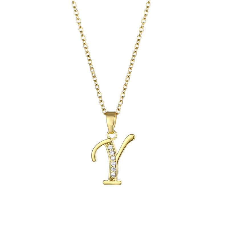 Jewelry English Letter Copper Zircon Pendant Women's Stainless Steel Cross Chain 18K Gold Diamond Set Necklace