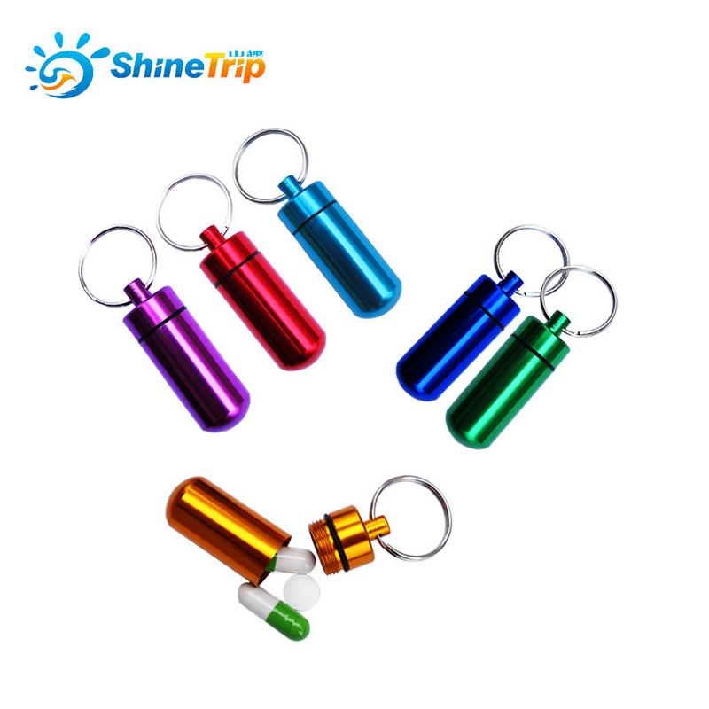 Shine trip 9 PCS small metal container aluminum alloy pill box holder keychain medicine packing bottle