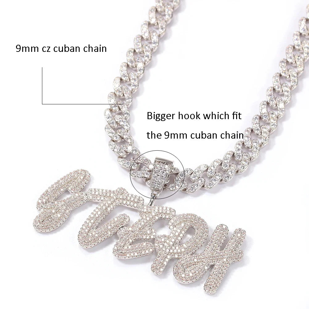 Customized Name Necklace Doulble Layer Curise Letters Pendant Ice Out 9mm Cuban Chain Necklace Best Gift Hiphop Jewelry